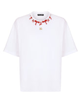 Cotton T-shirt with coral necklace and DG patch - | Dolce & Gabbana