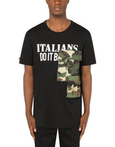 Printed cotton T-shirt with camouflage details - | Dolce & Gabbana