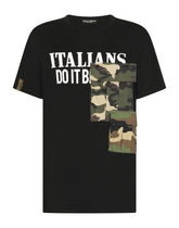 Printed cotton T-shirt with camouflage details - | Dolce & Gabbana