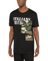 Printed cotton T-shirt with camouflage details - | Dolce & Gabbana
