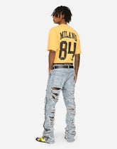 Printed cotton T-shirt with floral embroidery - | Dolce & Gabbana