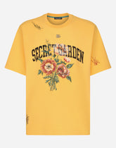 Printed cotton T-shirt with floral embroidery - | Dolce & Gabbana
