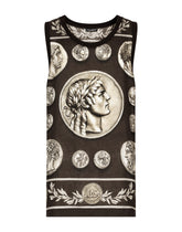Coin print tank top in cotton and linen - | Dolce & Gabbana