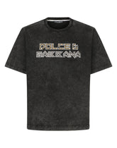 Washed cotton T-shirt with studs - | Dolce & Gabbana