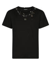 Cotton T-shirt with rips, studs and DG patch - | Dolce & Gabbana