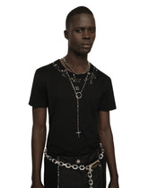 Cotton T-shirt with rips, studs and DG patch - | Dolce & Gabbana