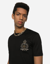 Cotton T-shirt with DG logo heraldic patch - | Dolce & Gabbana