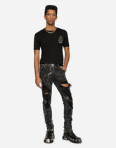 Cotton T-shirt with DG logo heraldic patch - | Dolce & Gabbana