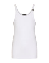 Fine-rib cotton singlet with DG hardware - | Dolce & Gabbana