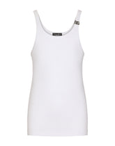 Fine-rib cotton singlet with DG hardware - | Dolce & Gabbana