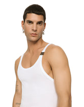 Fine-rib cotton singlet with DG hardware - | Dolce & Gabbana
