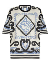 Short-sleeved silk T-shirt with Marina print - | Dolce & Gabbana