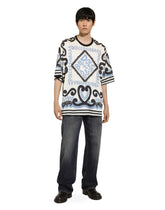 Short-sleeved silk T-shirt with Marina print - | Dolce & Gabbana