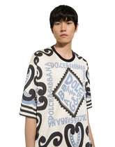 Short-sleeved silk T-shirt with Marina print - | Dolce & Gabbana