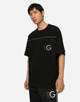 Cotton round-neck T-shirt with embossed DG logo - | Dolce & Gabbana