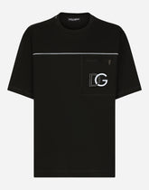 Cotton round-neck T-shirt with embossed DG logo - | Dolce & Gabbana