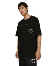 Cotton round-neck T-shirt with embossed DG logo - | Dolce & Gabbana