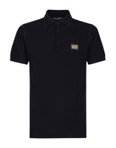 Cotton piqué polo shirt with logo plaque - | Dolce & Gabbana