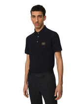 Cotton piqué polo shirt with logo plaque - | Dolce & Gabbana