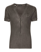 Fine-rib cotton granddad-neck T-shirt with DG logo - | Dolce & Gabbana