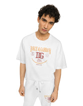 Cotton interlock T-shirt with DG logo print - | Dolce & Gabbana