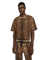Round-neck T-shirt with leopard-print Crespo and tag - | Dolce & Gabbana
