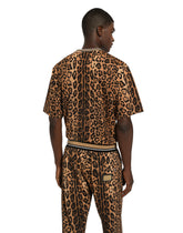 Round-neck T-shirt with leopard-print Crespo and tag - | Dolce & Gabbana