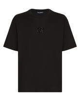 Cotton T-shirt with rhinestone-detailed DG patch - | Dolce & Gabbana