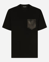 Cotton T-shirt with leather breast pocket and logo - | Dolce & Gabbana