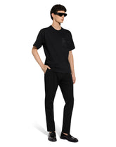 Cotton T-shirt with leather breast pocket and logo - | Dolce & Gabbana