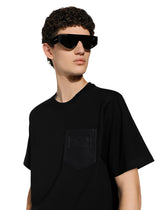 Cotton T-shirt with leather breast pocket and logo - | Dolce & Gabbana