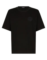 Cotton T-shirt with logo embroidery - | Dolce & Gabbana