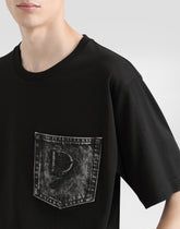 Cotton T-shirt with breast pocket and logo embroidery - | Dolce & Gabbana