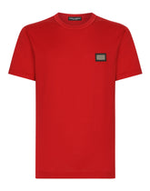 Cotton T-shirt with branded tag - | Dolce & Gabbana