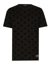 Cotton T-shirt with all-over flocked DG print - | Dolce & Gabbana