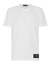 Cotton T-shirt with all-over flocked DG print - | Dolce & Gabbana