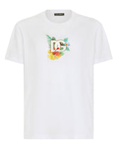 Hawaiian-print round-neck T-shirt with DG embroidery - | Dolce & Gabbana