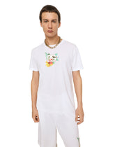 Hawaiian-print round-neck T-shirt with DG embroidery - | Dolce & Gabbana