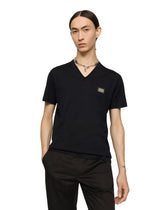 Cotton V-neck T-shirt with branded tag - | Dolce & Gabbana