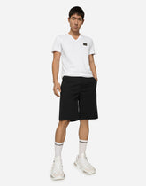 Cotton V-neck T-shirt with branded tag - | Dolce & Gabbana