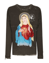 Long-sleeved round-neck T-shirt in washed cotton with patch detailing - | Dolce & Gabbana