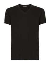 Washed cotton V-neck T-shirt - | Dolce & Gabbana