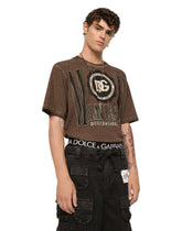 Washed cotton round-neck T-shirt with DG print - | Dolce & Gabbana