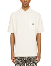 Terrycloth polo-shirt with logo tag - | Dolce & Gabbana