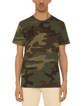 COTTON T-SHIRT WITH CAMOUFLAGE PRINT AND LOGO - | Dolce & Gabbana
