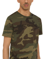 COTTON T-SHIRT WITH CAMOUFLAGE PRINT AND LOGO - | Dolce & Gabbana