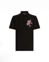 Cotton polo-shirt with floral patch - | Dolce & Gabbana