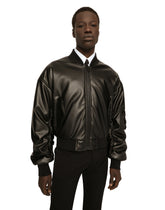 Faux leather jacket with logo tag - | Dolce & Gabbana