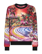 Round-neck jersey sweatshirt with Hawaiian print - | Dolce & Gabbana