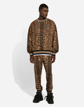 Round-neck sweatshirt with leopard-print Crespo and tag - | Dolce & Gabbana